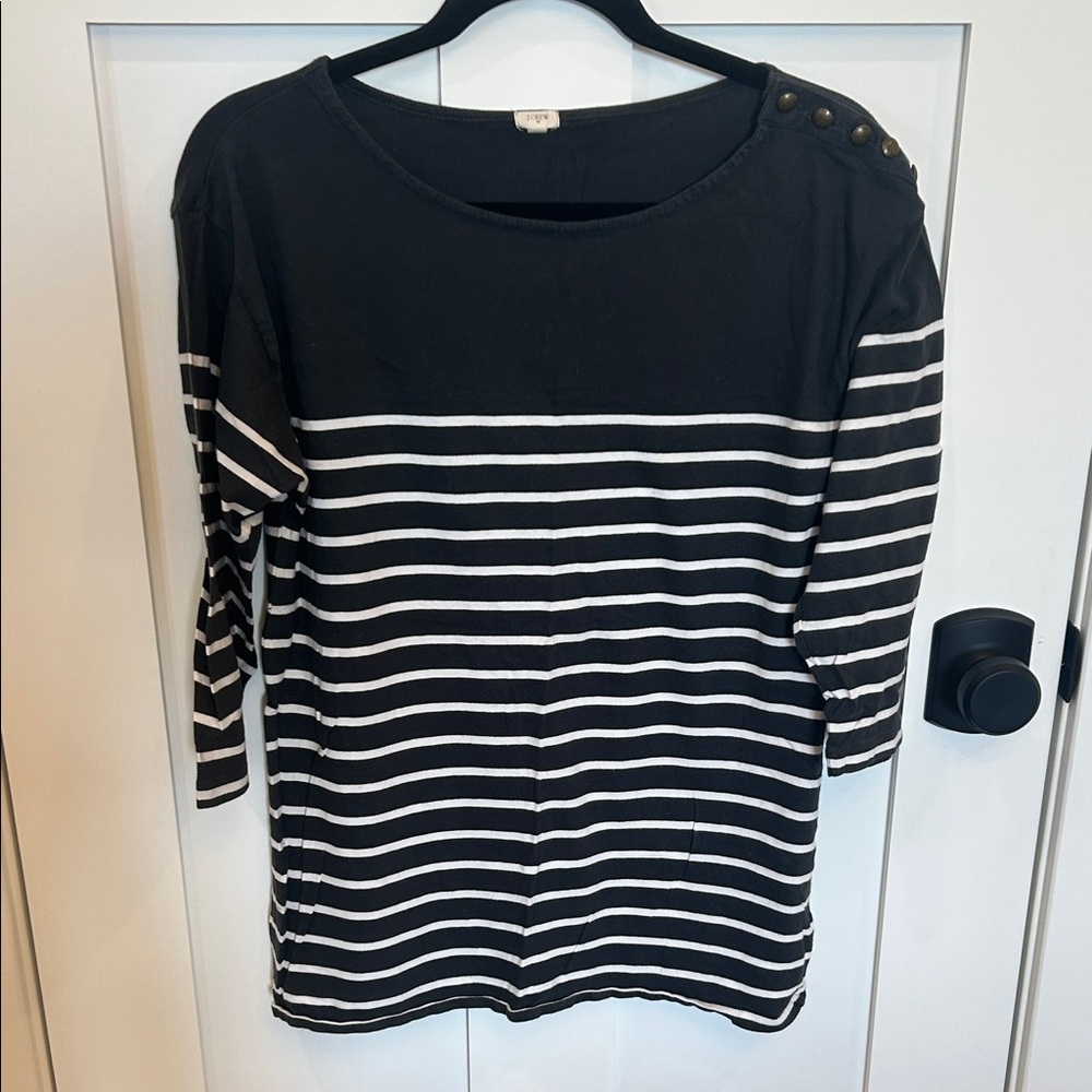 J. Crew Gray and White Striped 3/4  Sleeve Top (Medium)